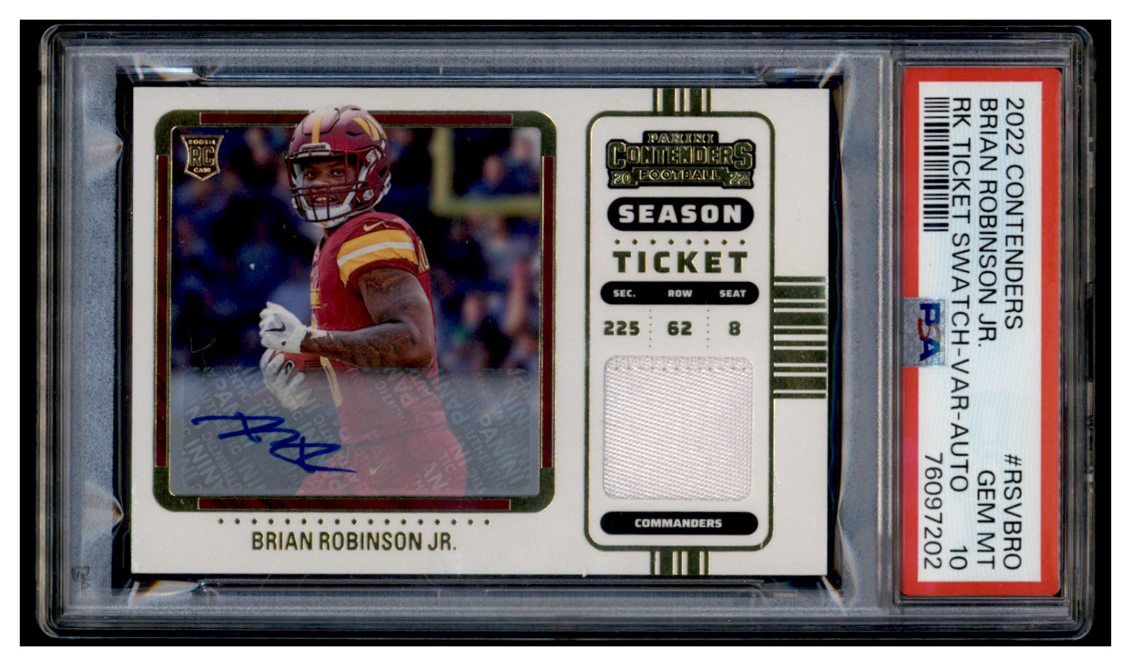 Brian Robinson Jr. Panini Contenders Rookie Ticket Swatches #RSVBRO Variation-Autograph