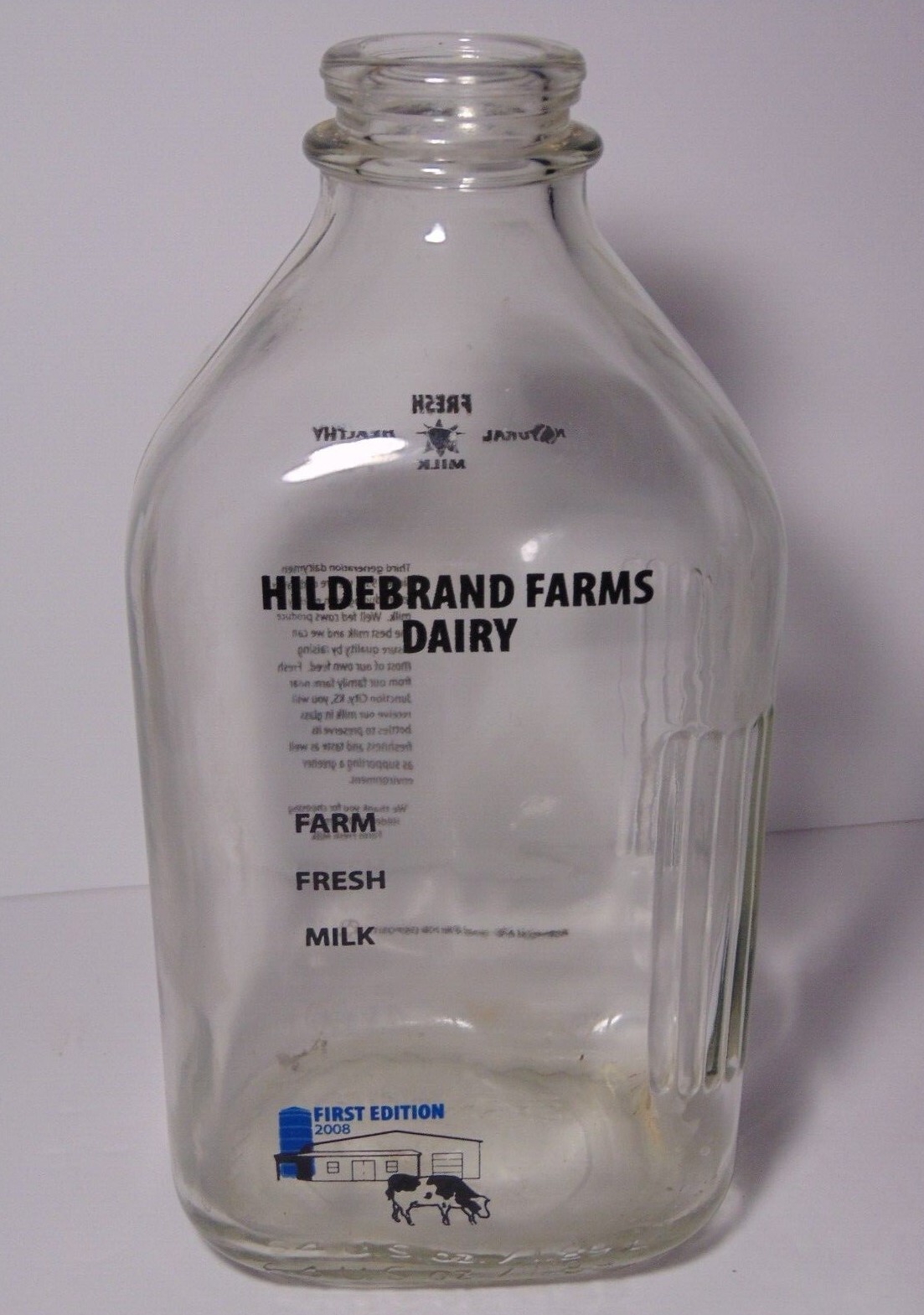 Hildebrand Farms Dairy Cow Barn Farm Graphic MILK BOTTLE Junction City