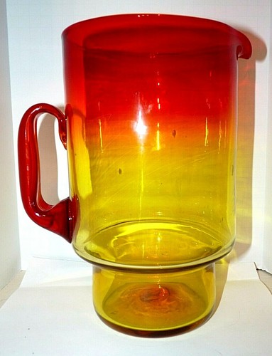 Blenko Glass Pitcher 7015L Tangerine Hollow Handle 1970 Huge 10 1/4" Tall - Picture 5 of 7