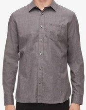 New Calvin Klein Mens Slim Fit CK Pocket Logo Gray Button Front Shirt XL