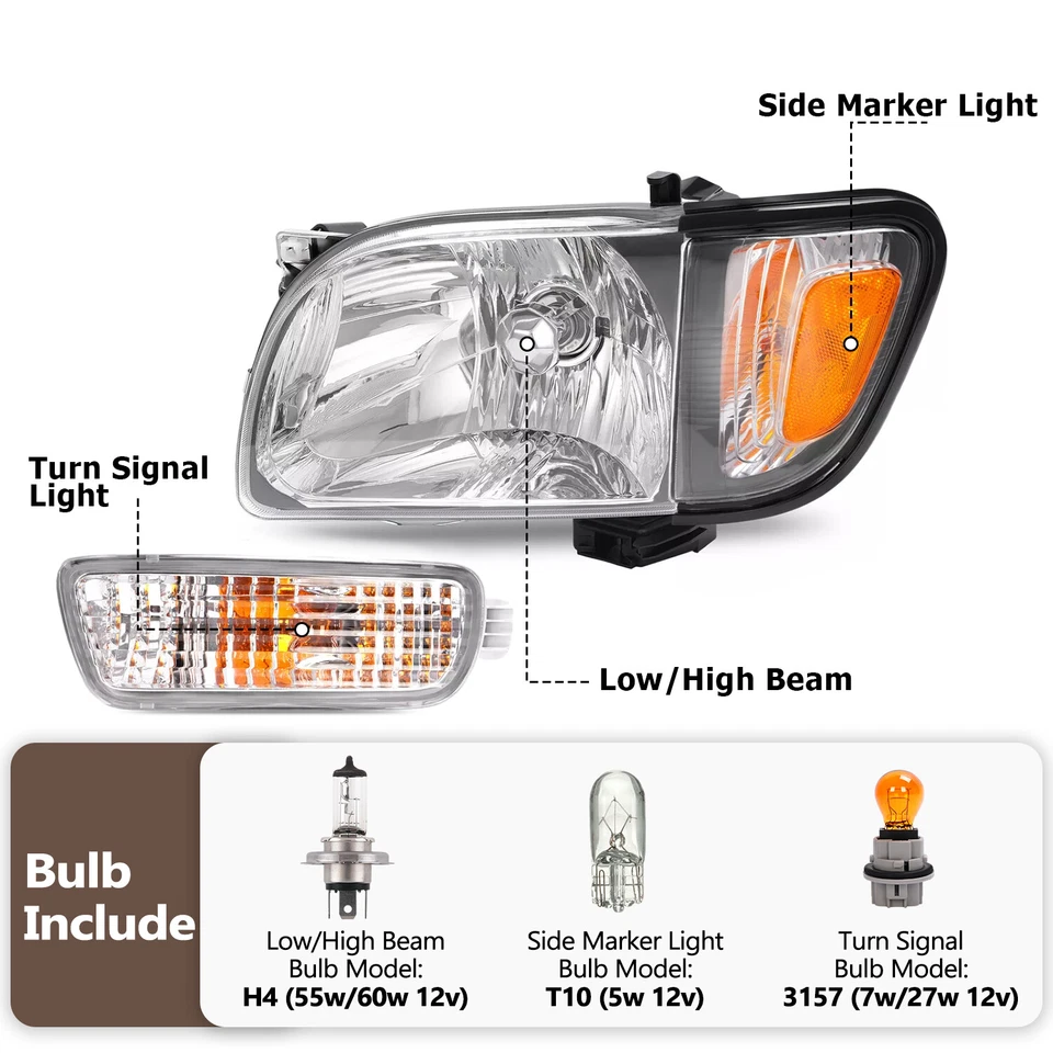 Faros para Toyota Tacoma 2001-2004 luces de señal de esquina lámpara de parachoques con bombillas Foto 2 de 4