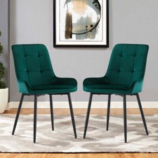 2x Samt Grün Esszimmerstühle Hohe Rückenlehne Gepolsterter Sitz