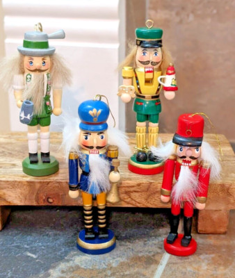 Wooden Nutcracker Ornaments Vintage Set Of 4