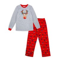 NWT 2-Piece Boys 10-12 Christmas Reindeer Pajama Set, Shirt  Fleece Pants RED