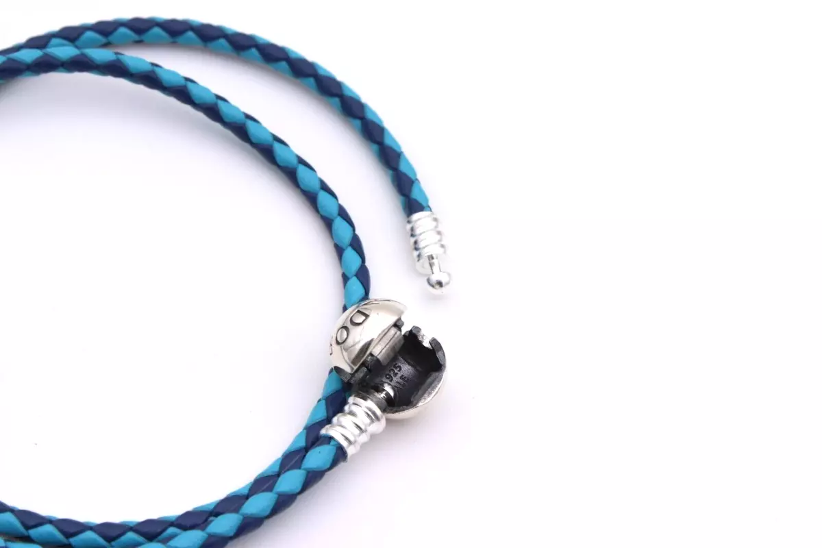 38cm Authentic PANDORA Mixed Blue Double Leather Charm Bracelet
