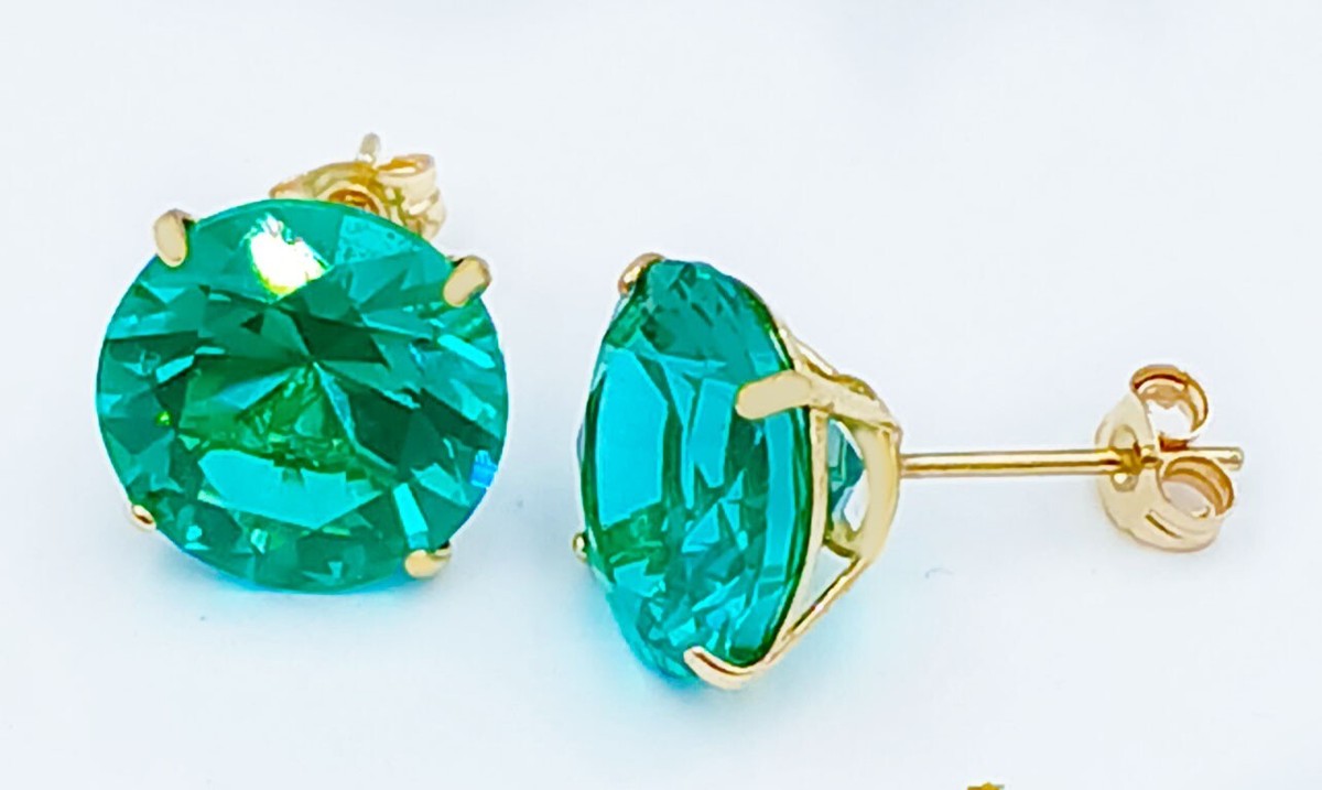 GENUINE Cts PARAIBA TOURMALINE STUD EARRINGS 14k GOLD Free Appraisal