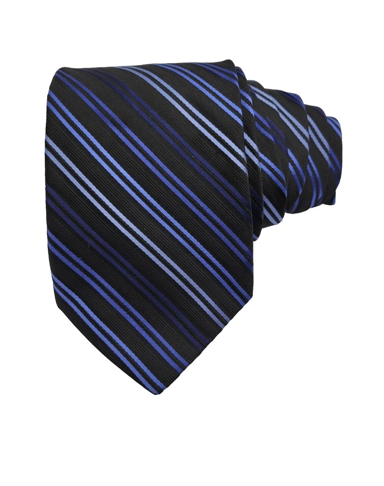 Corbata formal Nicole Miller a rayas negras y azules 100 % seda 30" x 3,5" Foto 3 de 4