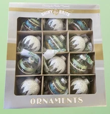 Shiny Brite 16 Glass Christmas Tree Ornaments Radko Metallic Green/Blue NIB!