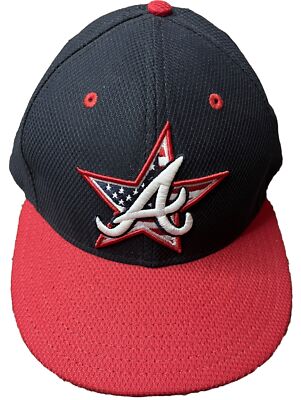 New Era Atlanta Braves Hat Cap Fitted 5/8 Red Blue Authentic On