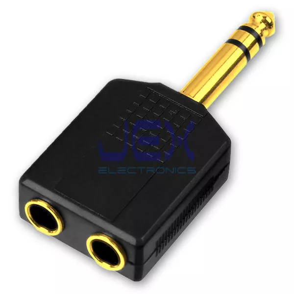 6.35mm (1/4 Inch) Mono Plug to 2 x 3.5mm Stereo Jack Splitter Adaptor -  Gold Plated