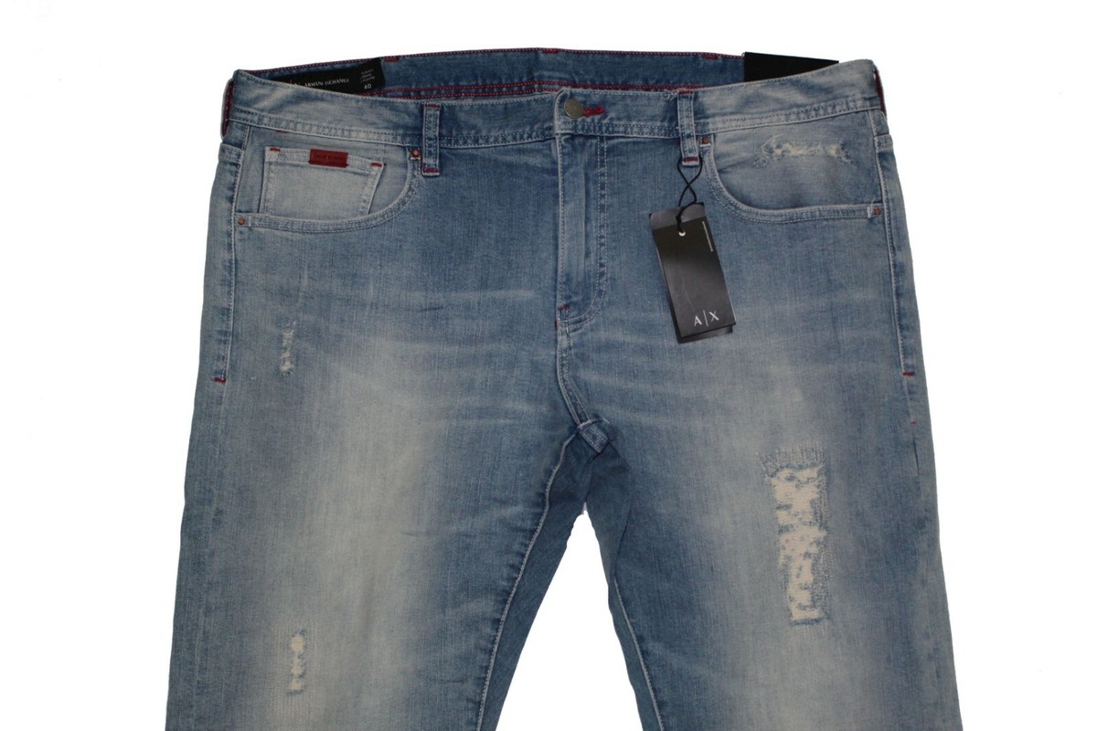 Armani Exchange A/X Mens Slim Fit Vintage Ripped Distressed