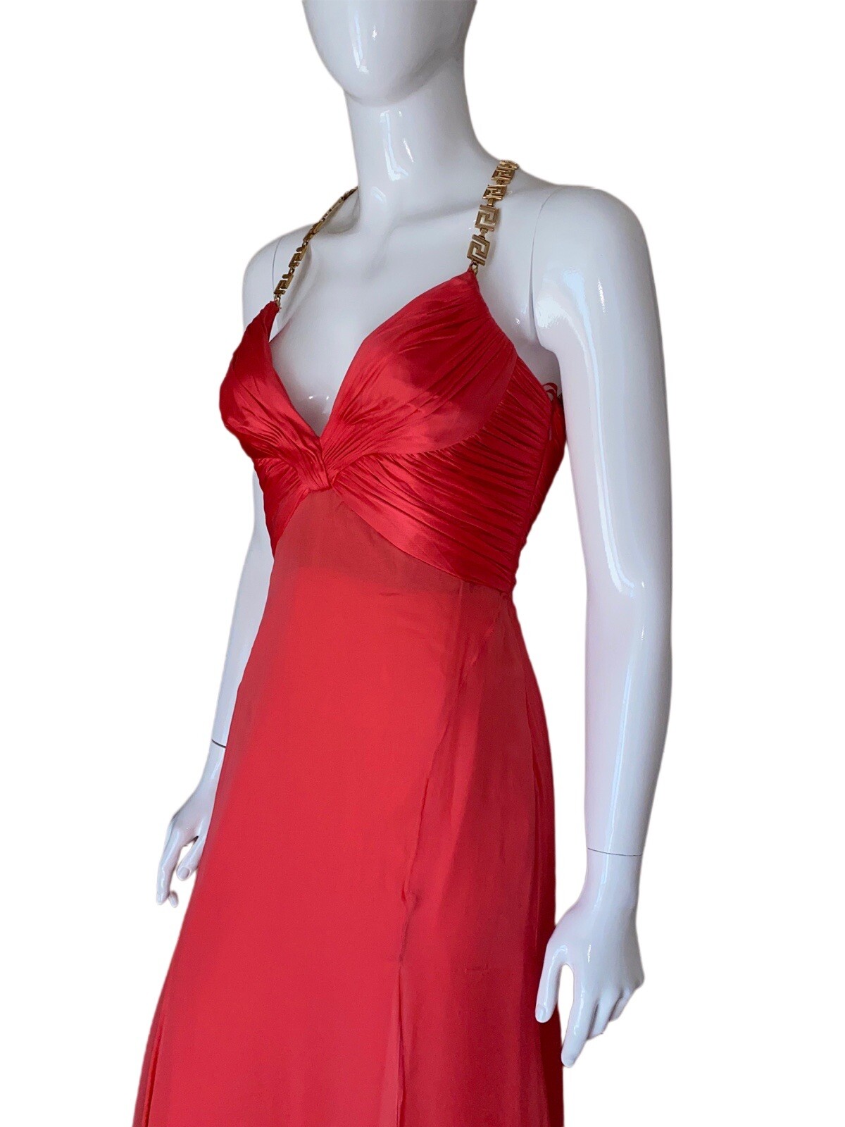 VERSACE GOLD CHAIN STRAPS SILK BLEND GOWN DRESS PINK … Gem