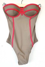 Red Carter Piped Contrast Swimsuit Retails 179 Size XS Tan And Orange