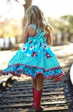 NWT Jelly The Pug Turquoise Dress Sz 3T Daisy Flowers Polka Dots Ruffled Tiers