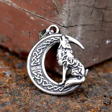 CELTIC KNOT CRESCENT MOON WOLF Pendant 925 Plated Sterling Silver 20" Necklace