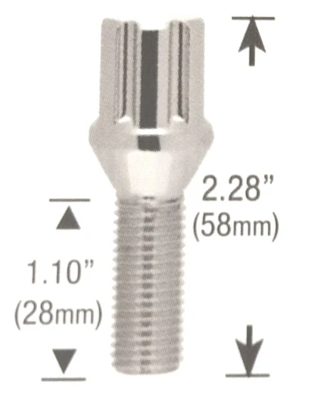 (20) 14x1.25 ESPLINE PERNO CROMO CERRADURAS DE RUEDA VÁSTAGO 28MM LA MAYORÍA MINI COOPER BMW Foto 2 de 2