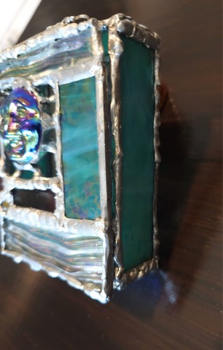 Stained Glass Trinket Box Sun Iridescent 5x4x2" Beautiful See Photos NICE RARE - Picture 9 of 20