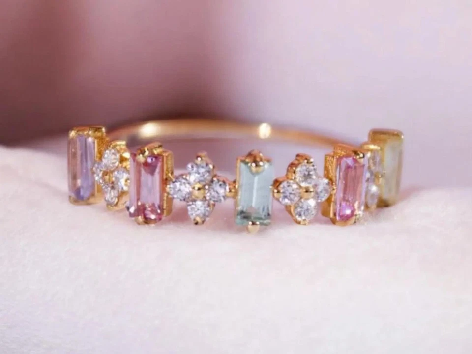 Anello baguette multi tormalina in argento sterling 925 regali anello... - Immagine 4 di 4