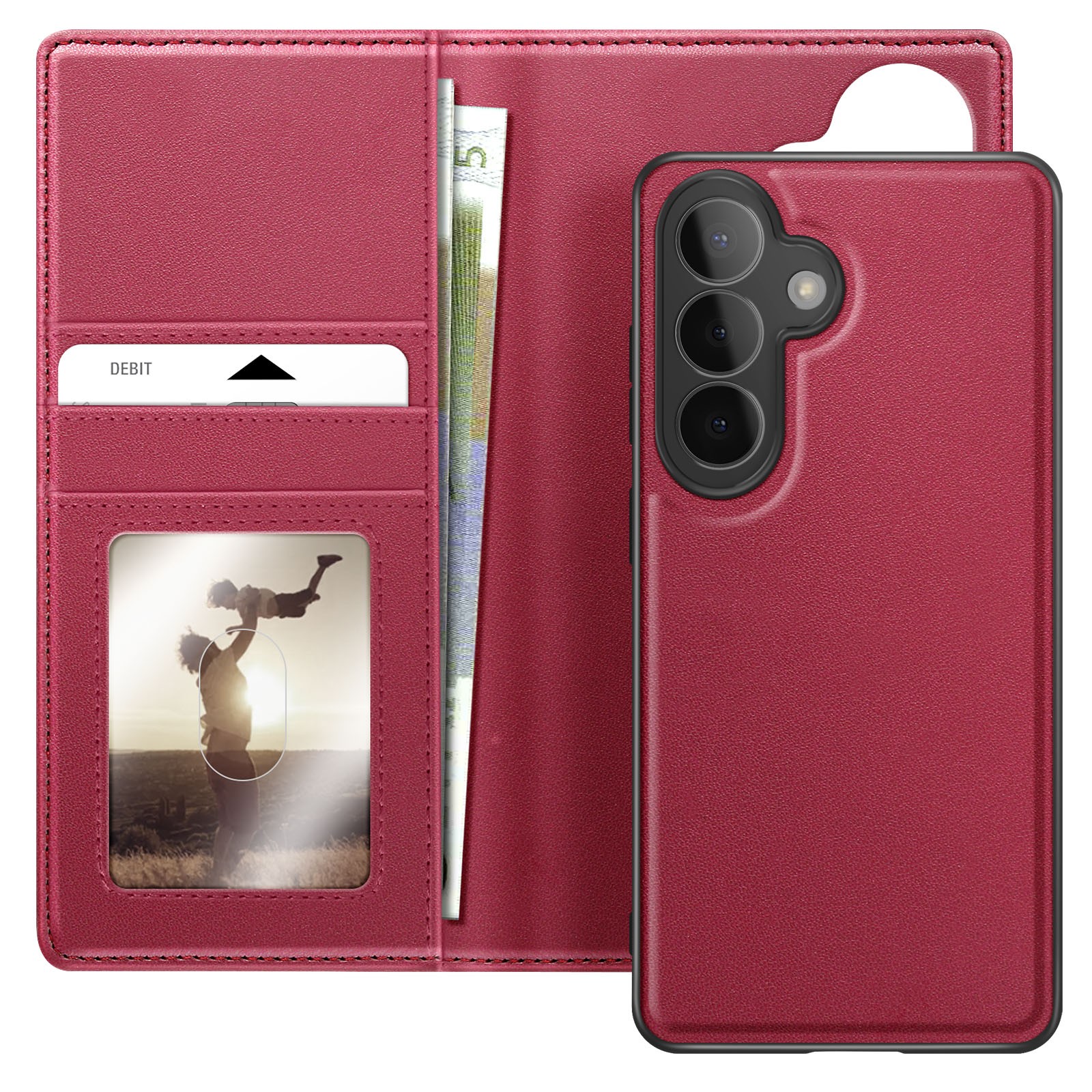 Étui portefeuille Galaxy S26 cuir rouge avec coque amovible aimantée Mayaxess