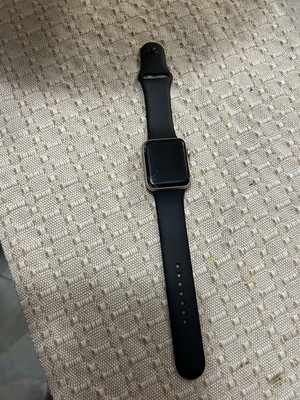 Apple Smart Watch 42mm Gold Aluminum Case Black Band Heart Rate Monitor