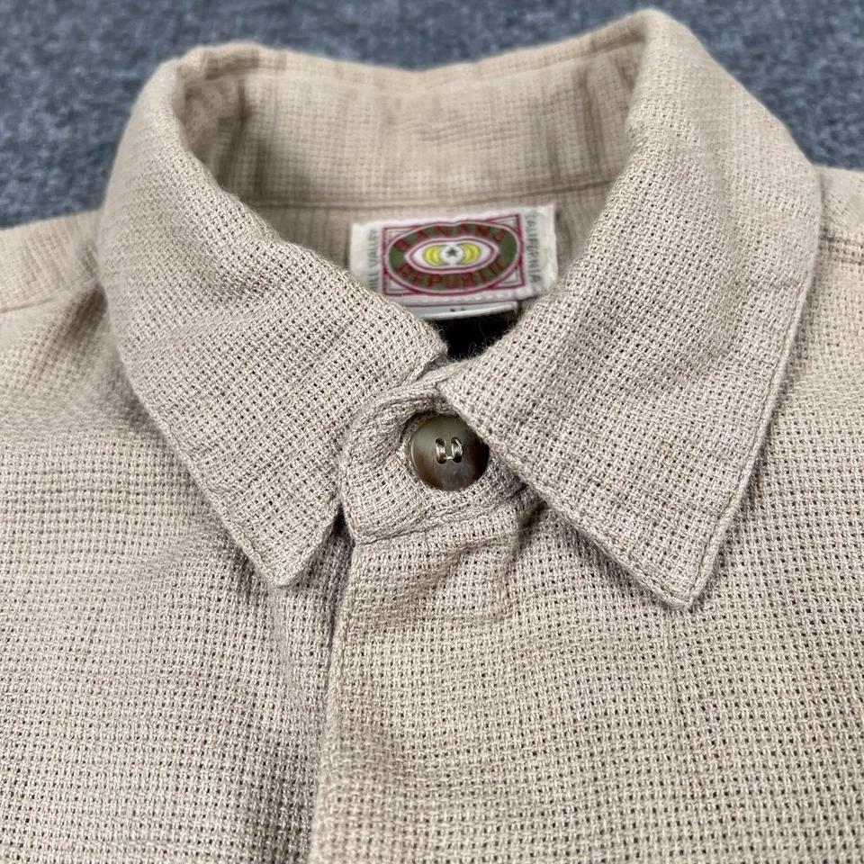 Vintage Banana Republic Shirt Mens M Brown Utility Knit Safari Short Sleeve 80s - Image 4 of 4