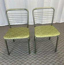 Vintage COSCO CHAIR PAIR Folding metal mid century modern dining set green 50s 2