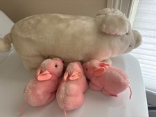 Vintage Dakin Mama Pig  3 Baby Piglets Nursing Plush Stuffed Animals 1980 Farm