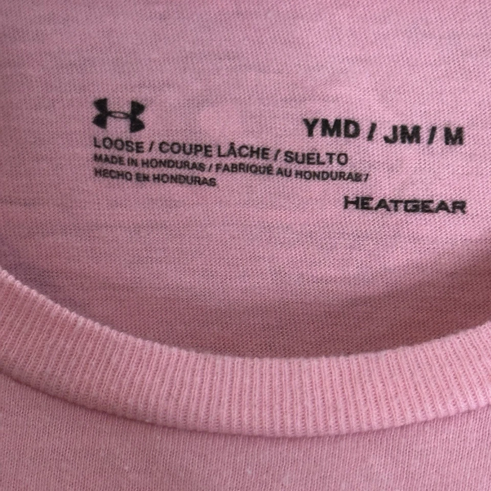 Under Armour Girl's Tee Shirt Size Youth M. Heat Gear Short Sleeve Pink Logo UA - Image 2 of 4