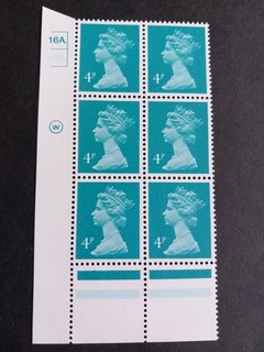 GB QEII 1981 4p Greenish Blue. SGX997. Cylinder number 16A12B dot. MNH blk of 6.
