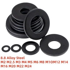 Grade 8.8 M2 M3 M4 M5 M6 M8 M10 M12 M16 M20 M22 Black Flat Washer Metal Washe