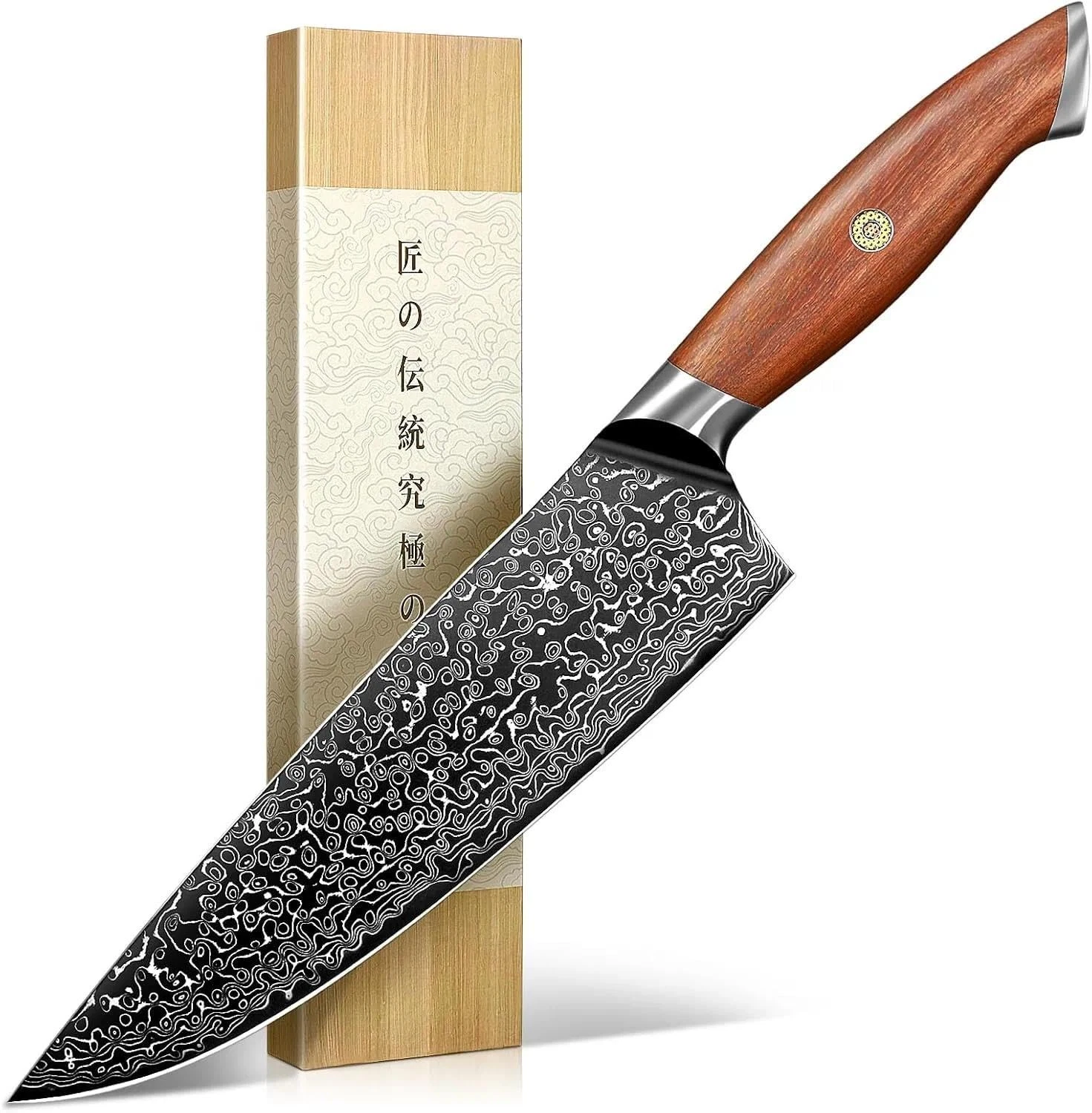 Damascus Chef 8 Inch, 67-Layer VG10 Core Japanese Steel, Walnut Handle with M...
Opens in a new wind