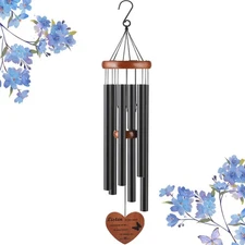 Memorial Wind Chime Black Aluminum Engraved Sympathy Remembrance Gift 80 Charact
