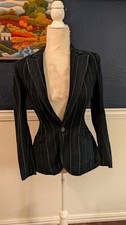 Polo Ralph Lauren One Button Dark Navy Blue Pinstripe Blazer Sz 2 Extra Small XS