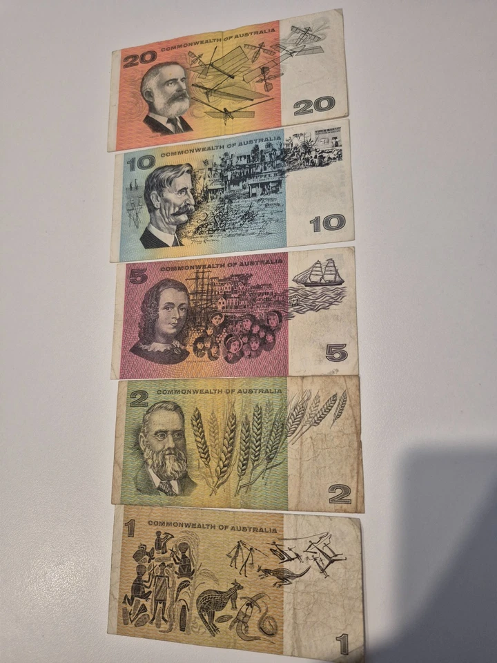 Australian Decimal Banknotes Set Commonwealth of Australia $1 $2 $5 $10 $20 - image 2 of 2