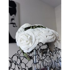 Vintage White Floral Pillbox Hat 1950s 1960s Fabric Rose Bridal Millinery Hat