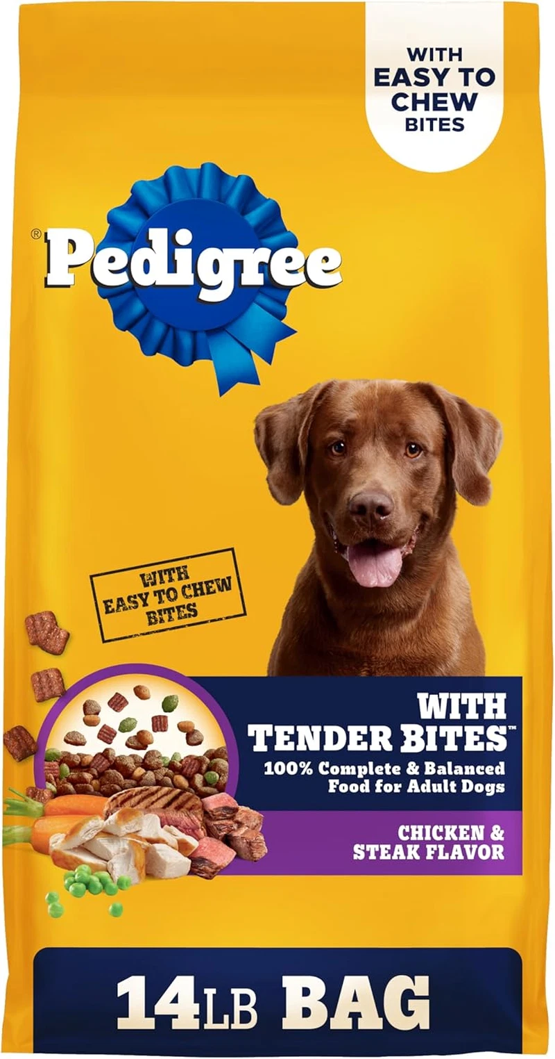 Pedigree Dry Dog Food Tender Bites, Adult Chicken and Steak Flavor, 14 Lb. Bag