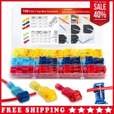 108pcs T-Tap Wire Connectors Terminal Quick Splice Self-Stripping 22-10 AWG Auto