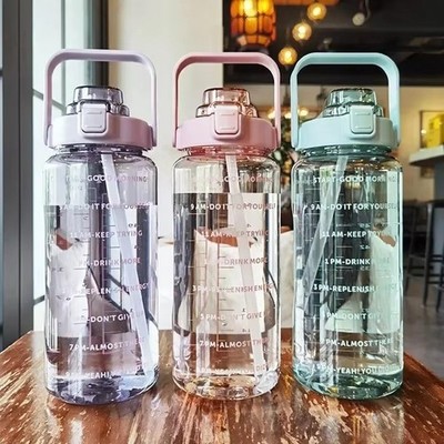 2 Liter Trinkflasche Fitness Sportflasche mit Strohhalm Zeitmarkierung UK