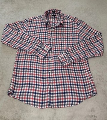  J Cr Size L  Long Sleeve Slim Fit 100% Linen Button Down Shirt Plaid