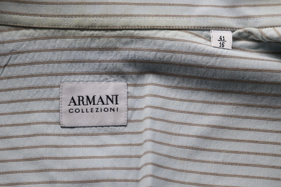 Camisa de vestir a rayas de algodón Armani Collezioni Italia para hombre 16 41 pecho 44" Foto 4 de 4