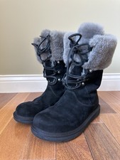 UGGS MONTCLAIR SNOW BOOTS Women 8 39 Shearling BLACK SUEDE SHEEPSKIN LACE Winter