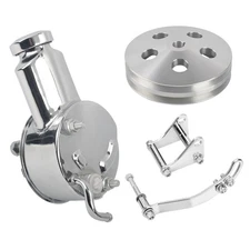 Saginaw Power Steering Pump & 2 Groove Keyway Pulley + Bracket Kit For Chevy SBC