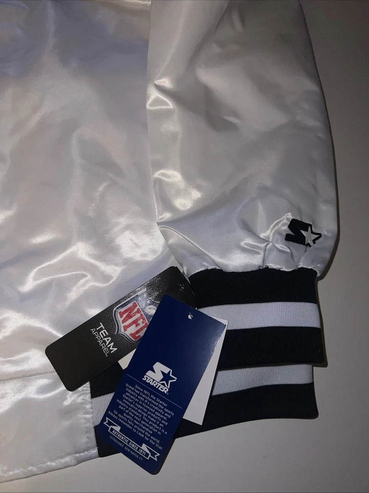 Jaqueta de Cetim Starter Oakland Raiders Full Snap Tamanho XL Branca NOVA $150 - Imagem 2 de 4