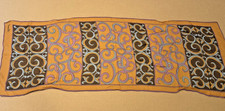 Vintage BURMEL Silk Blend Brown Green Orange Print Scarf 16  X 42  Hand Rolled