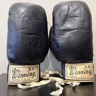 Winning Vintage Boxing Gloves 8oz Lace Up Black Old Logo Japan SS Winning Rare