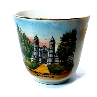 LEWISTON - BATES COLLEGE - MAINE ME Antique Souvenir China TRINKET Gold CUP