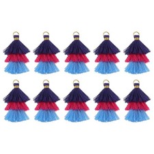 10PCS Tiny Tri-Layered Tassels Bohemian Keychains Purple/Rose Red/Dark Blue 
