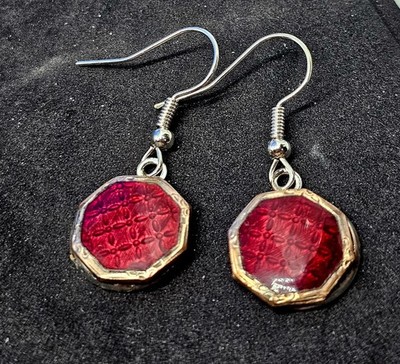 Antique Enamel cufflink earrings Red