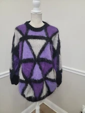 Vintage 1980s Punk Mohair Sweater Geometric Oversized Fuzzy  Sweater