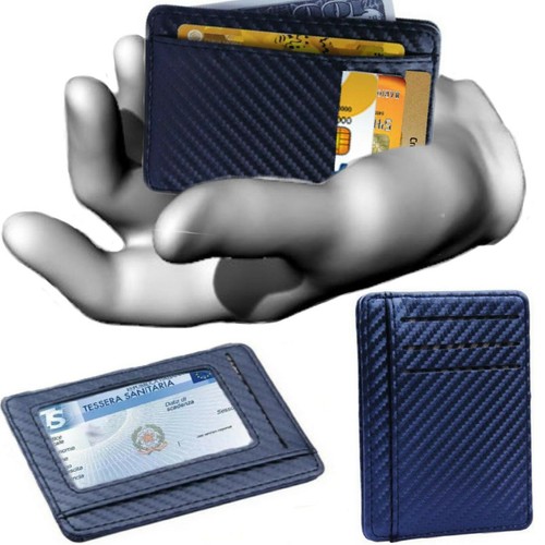 Porta carte di credito in pelle nero portafoglio slim verticale sottile da  uomo | eBay